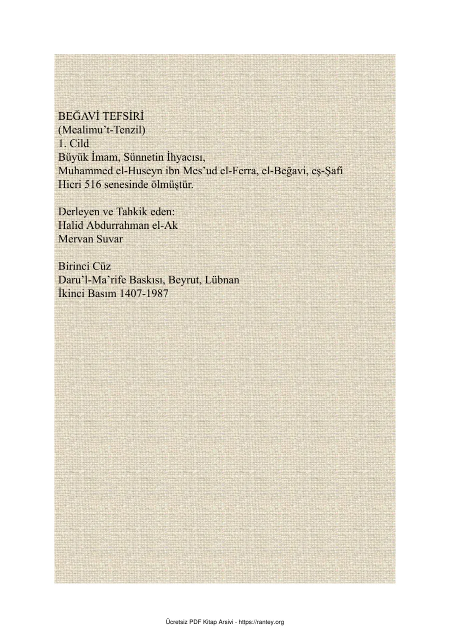 BEĞAVİ TEFSİRİ kapak görseli