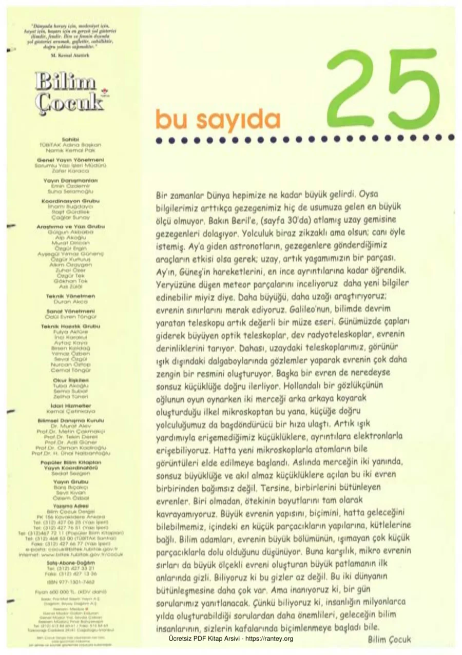 Bilim ve Çocuk Sayı 025 Ocak 2000 kapak görseli
