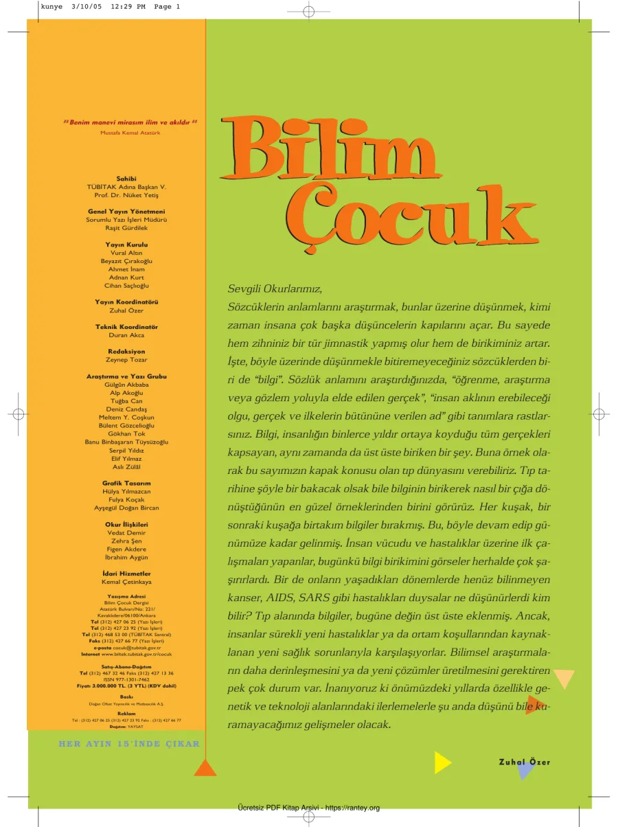 Bilim ve Çocuk Sayı 087 Mart 2005 kapak görseli