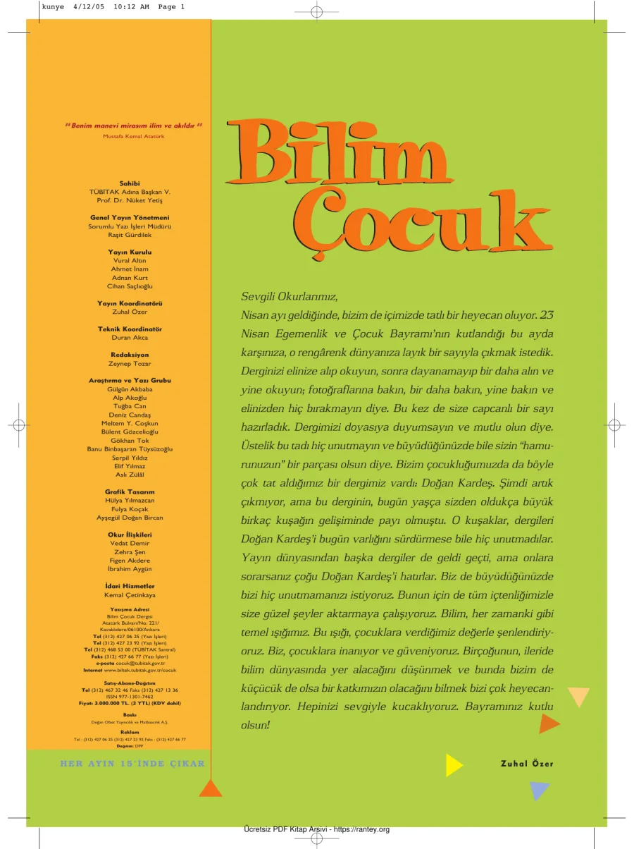 Bilim ve Çocuk Sayı 088 Nisan 2005 kapak görseli