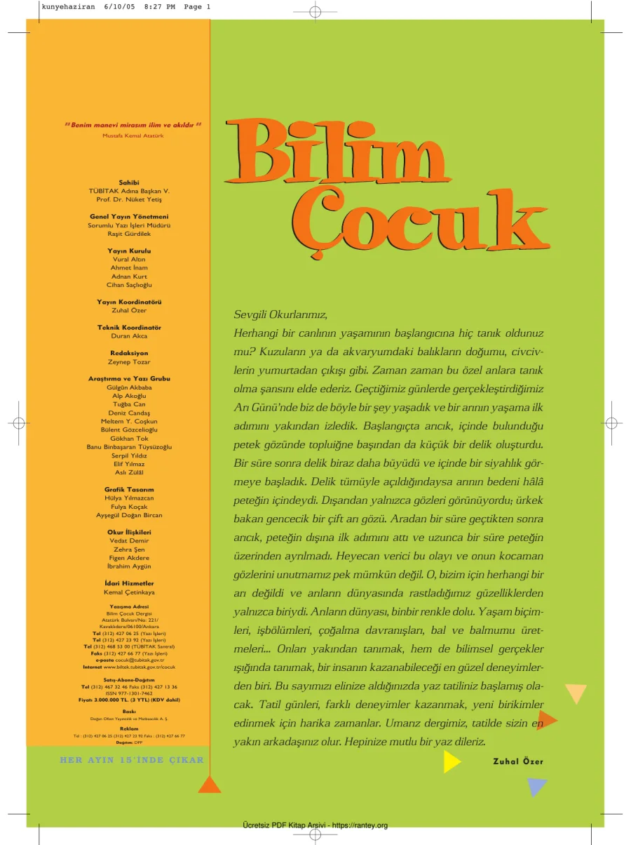 Bilim ve Çocuk Sayı 090 Haziran 2005 kapak görseli