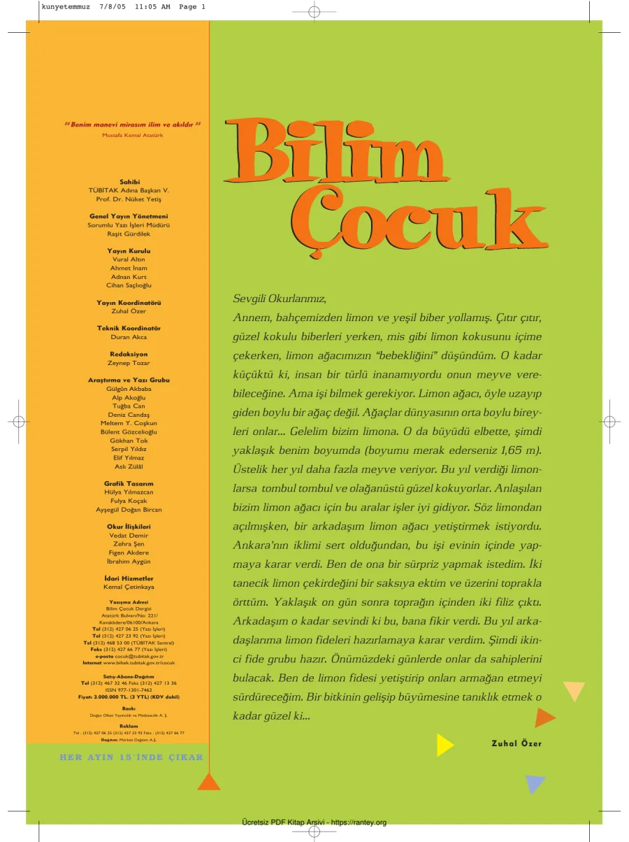 Bilim ve Çocuk Sayı 091 Temmuz 2005 kapak görseli