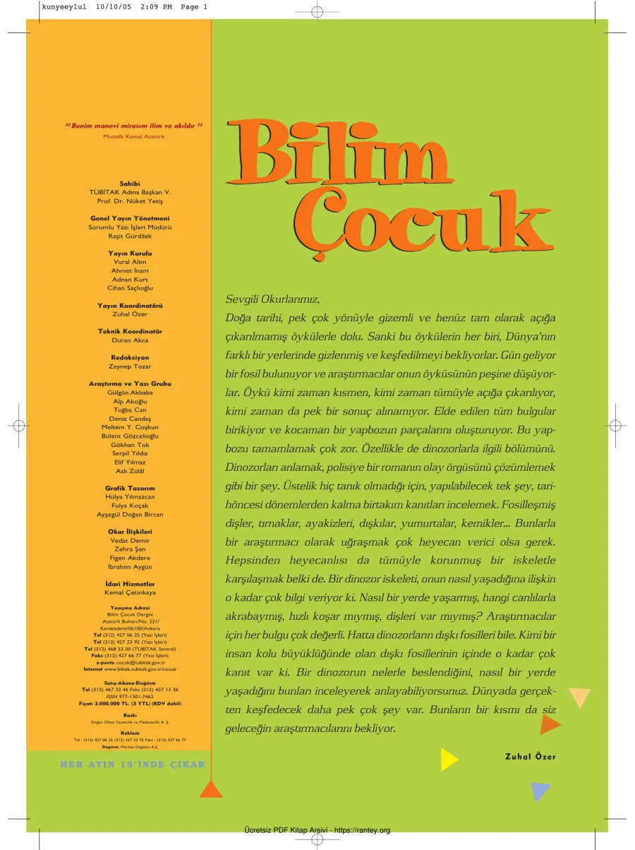 Bilim ve Çocuk Sayı 094 Ekim 2005 kapak görseli