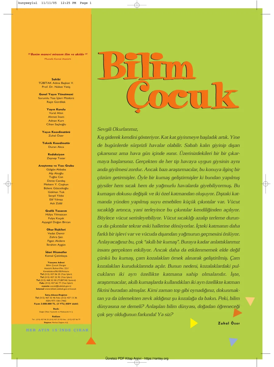 Bilim ve Çocuk Sayı 095 Kasım 2005 kapak görseli