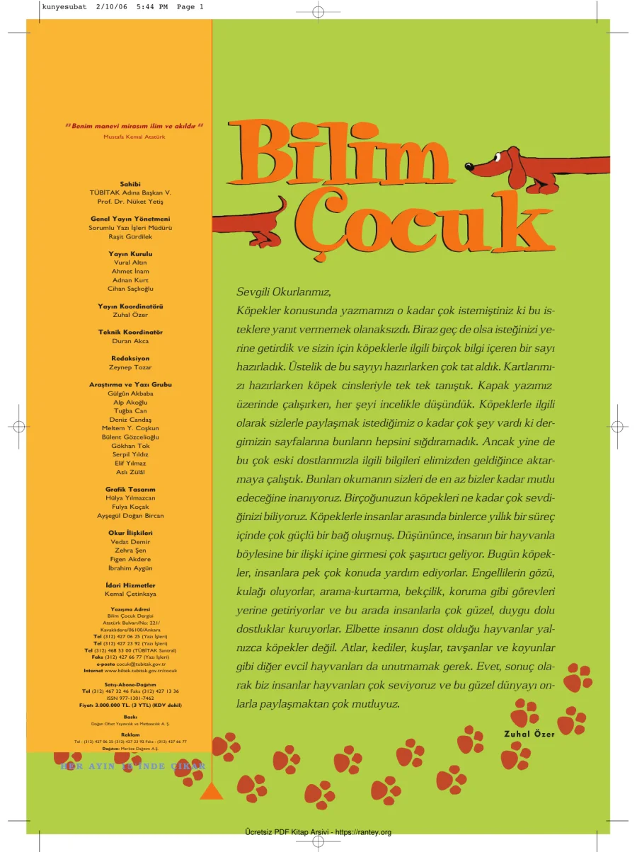 Bilim ve Çocuk Sayı 098 Şubat 2006 kapak görseli