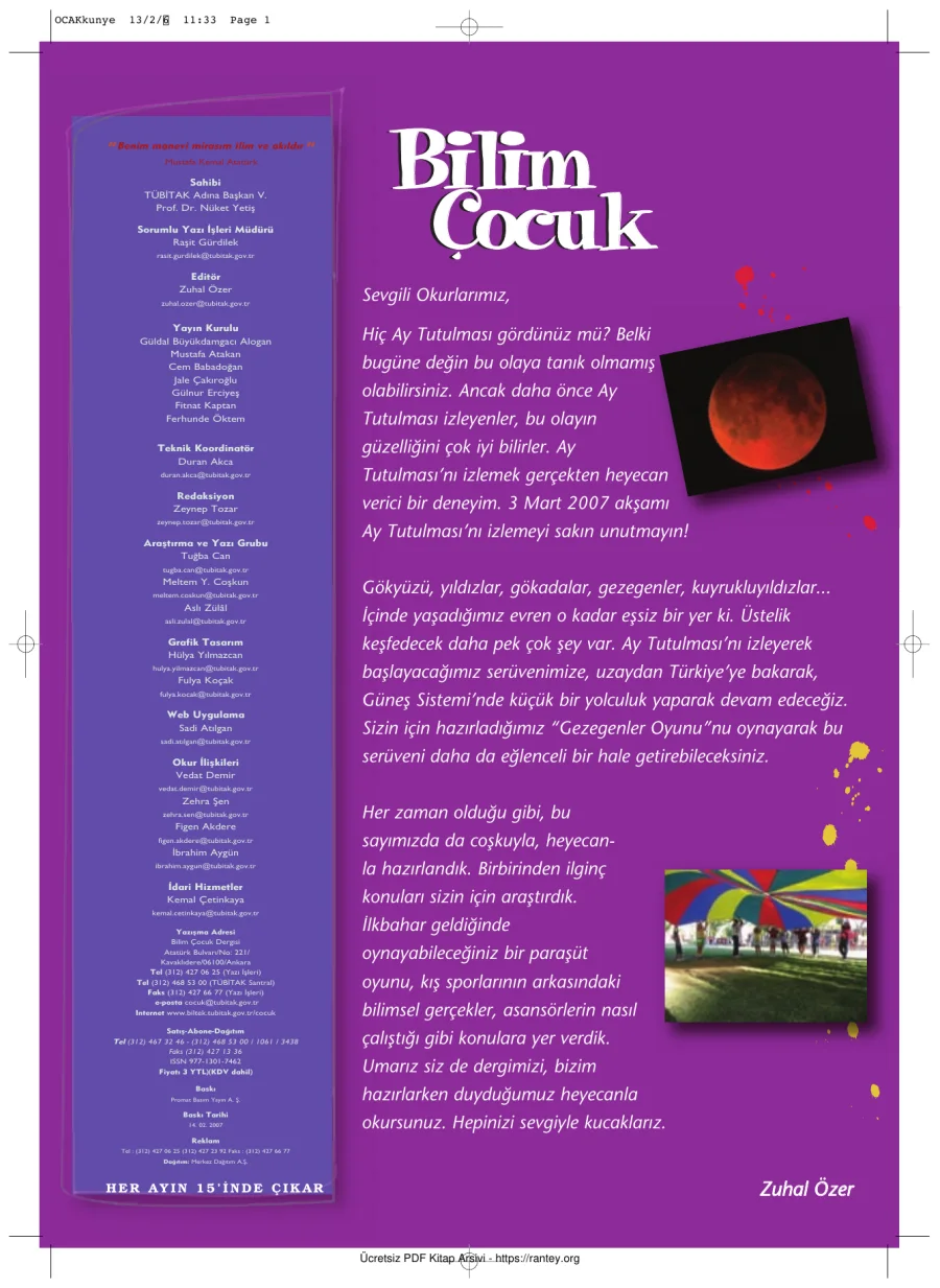 Bilim ve Çocuk Sayı 110 Şubat 2007 kapak görseli