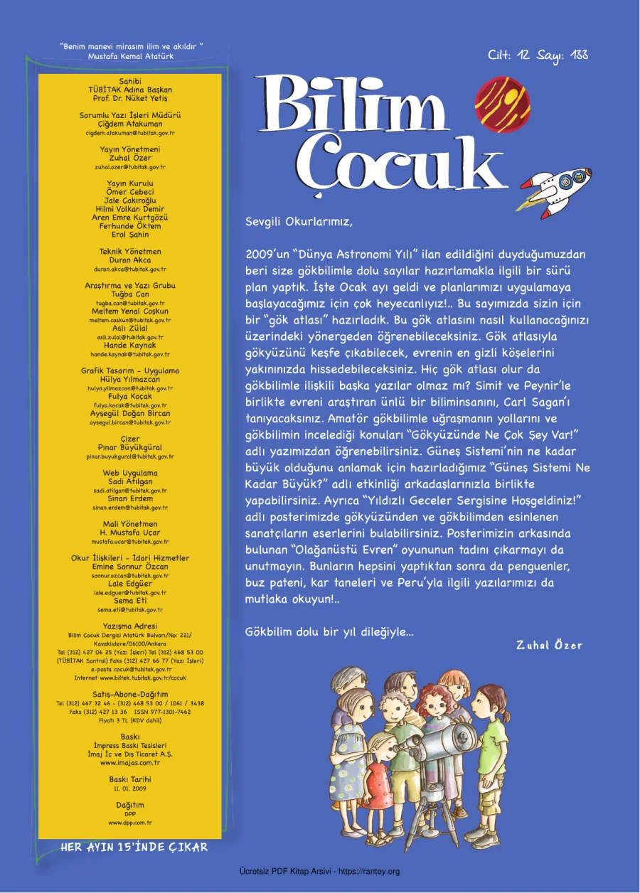 Bilim ve Çocuk Sayı 133 Ocak 2009 kapak görseli