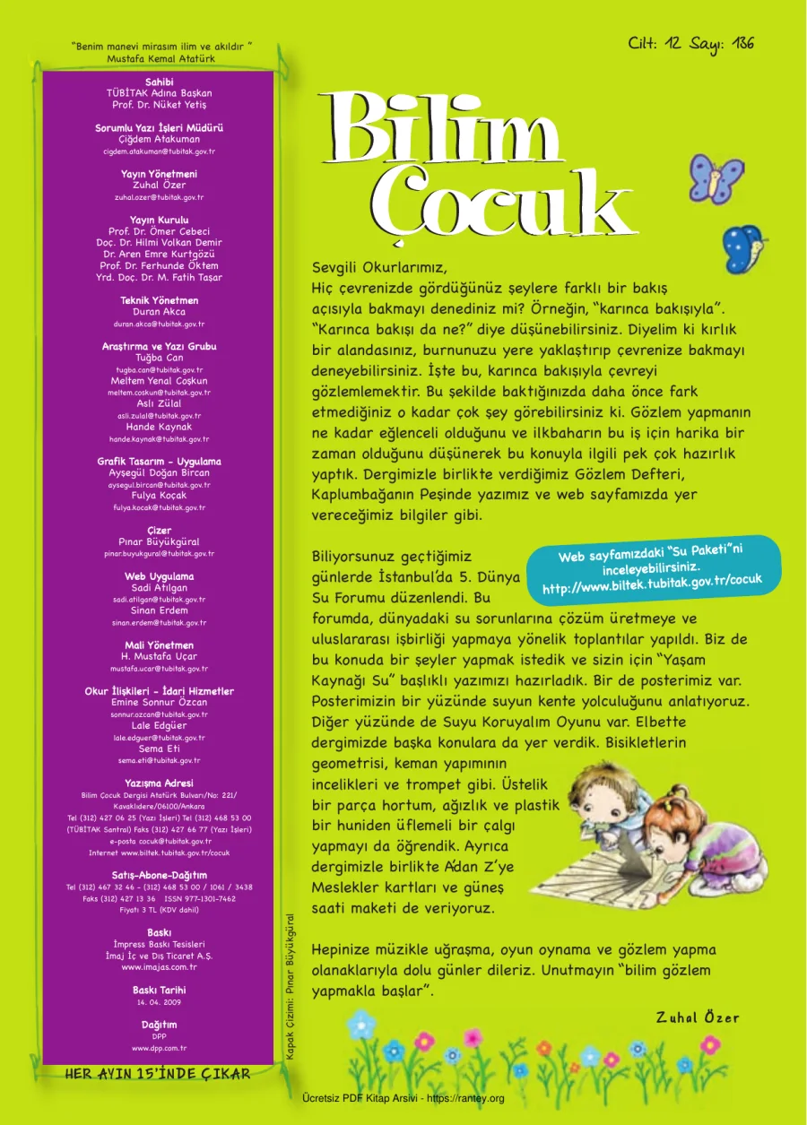 Bilim ve Çocuk Sayı 136 Nisan 2009 kapak görseli