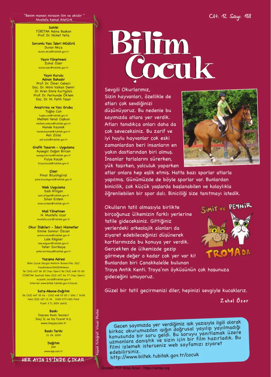 Bilim ve Çocuk Sayı 138 Haziran 2009 kapak görseli