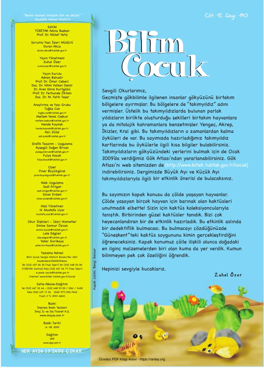 Bilim ve Çocuk Sayı 140 Ağustos 2009 kapak görseli