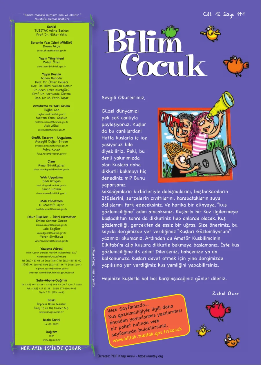 Bilim ve Çocuk Sayı 141 Eylül 2009 kapak görseli