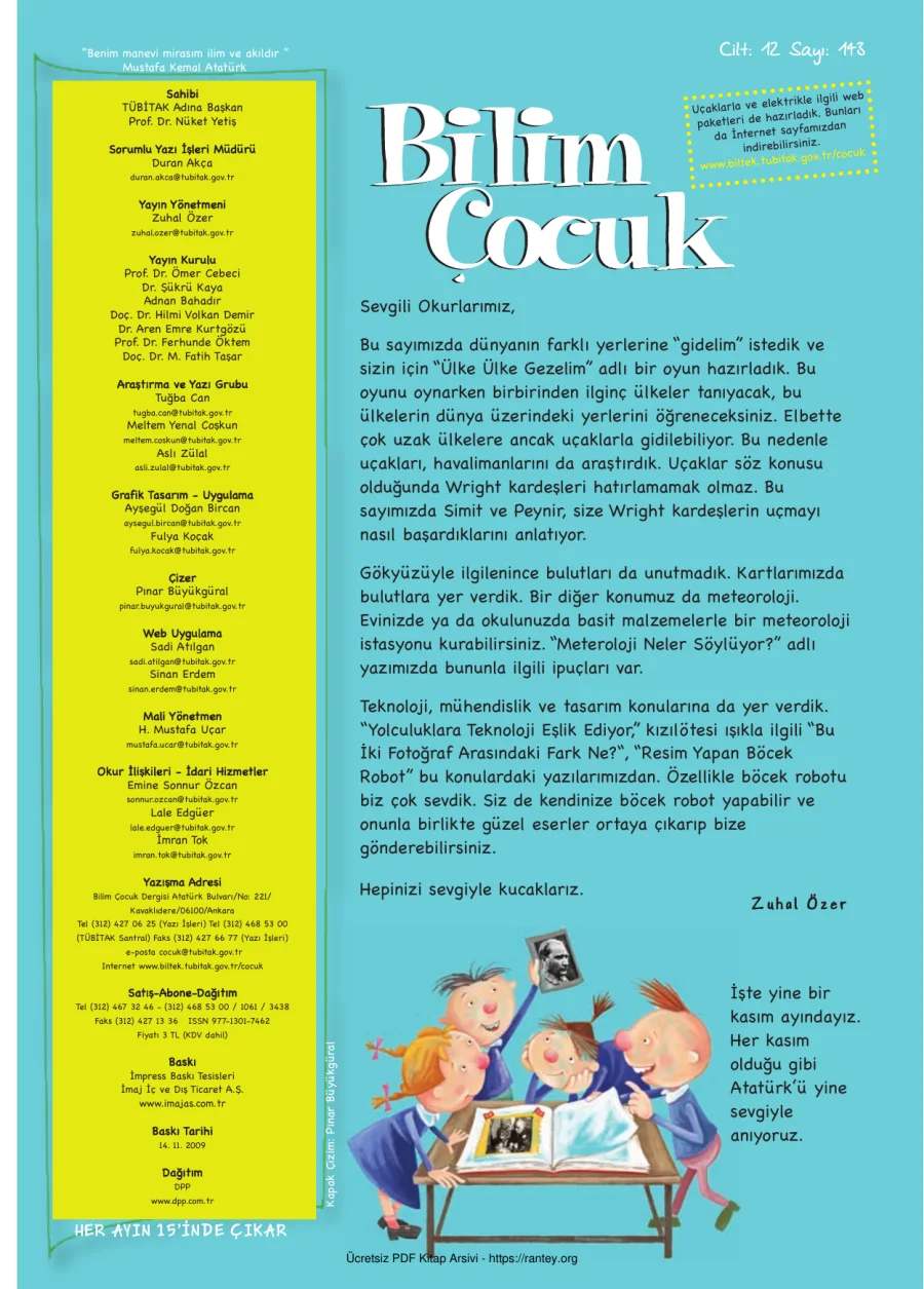 Bilim ve Çocuk Sayı 143 Kasım 2009 kapak görseli