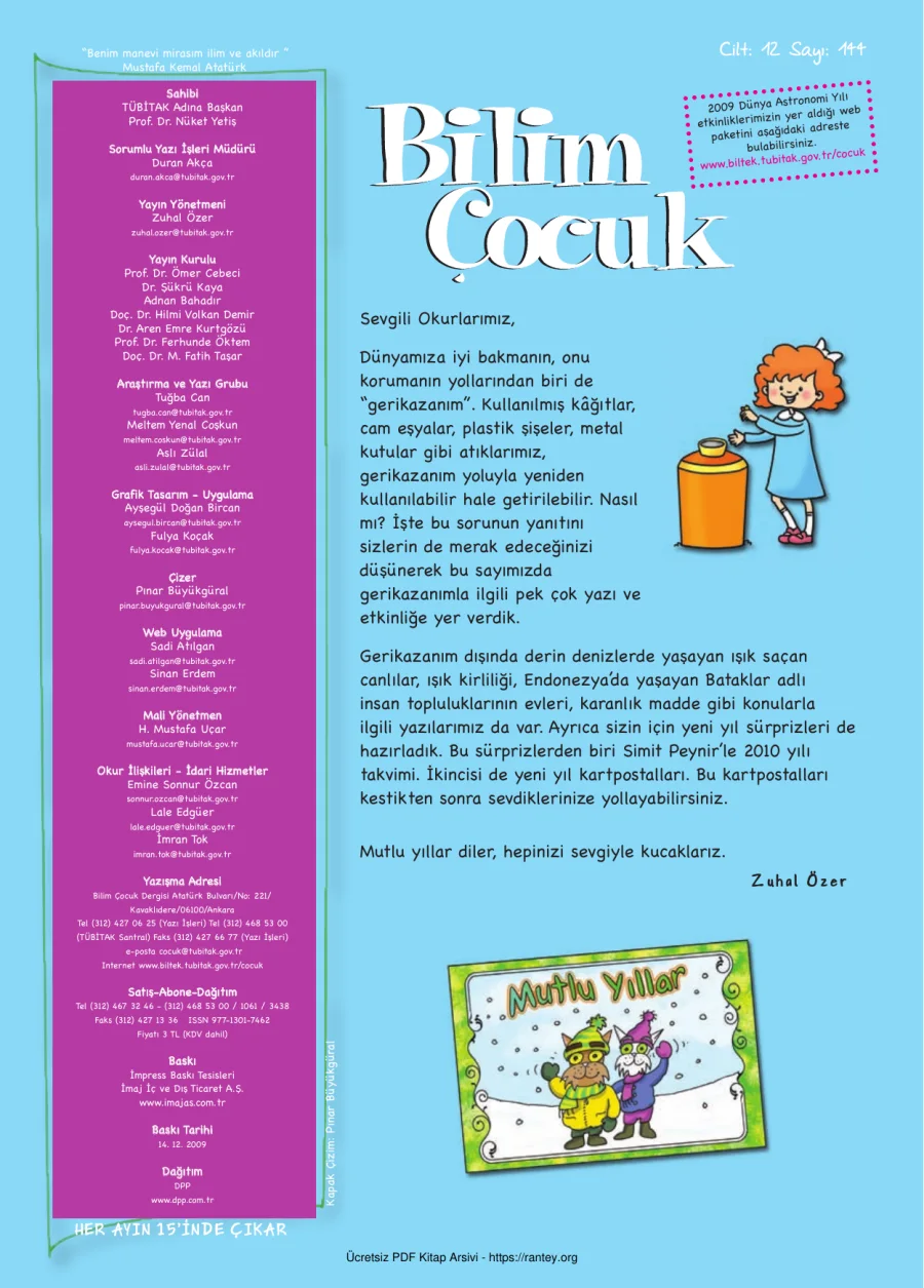 Bilim ve Çocuk Sayı 144 Aralık 2009 kapak görseli