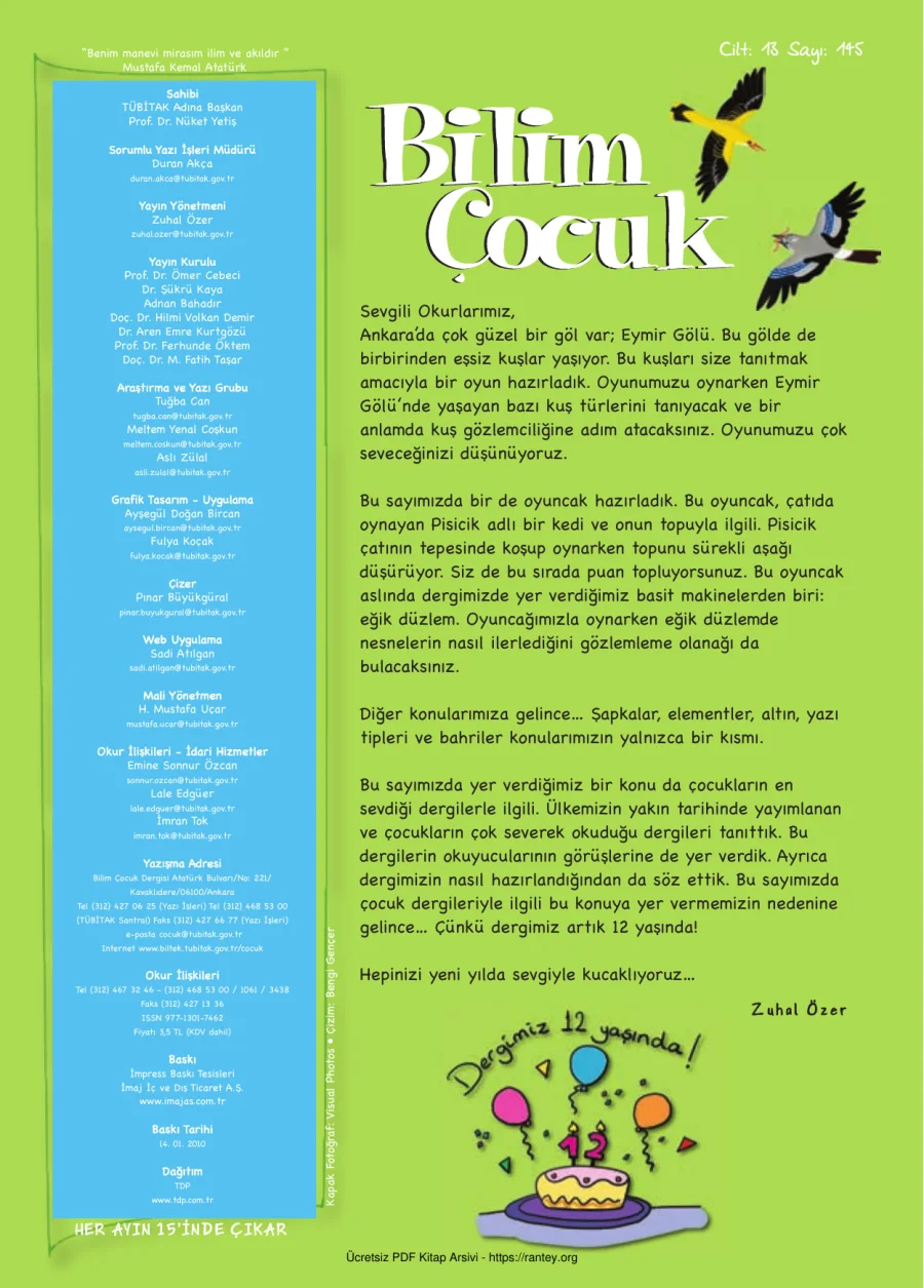 Bilim ve Çocuk Sayı 145 Ocak 2010 kapak görseli