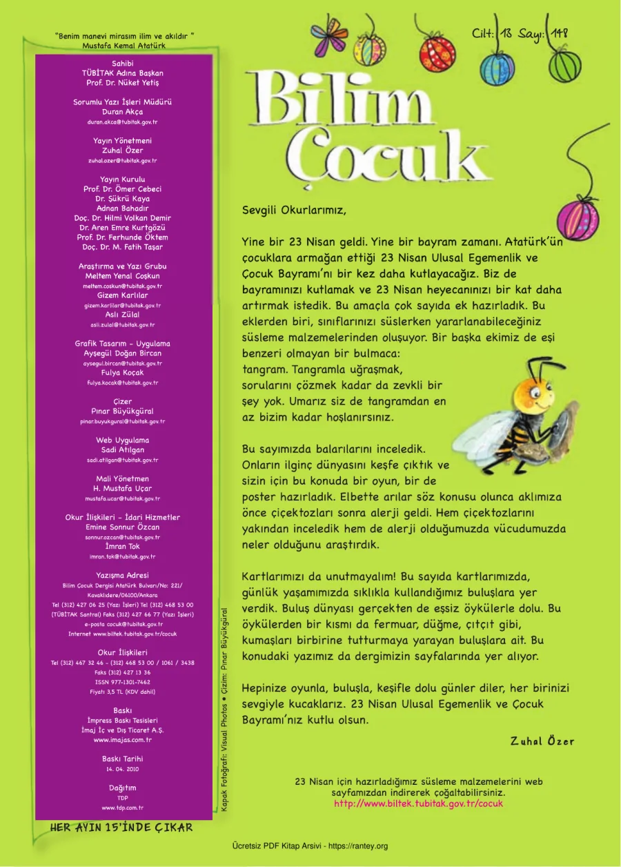 Bilim ve Çocuk Sayı 148 Nisan 2010 kapak görseli