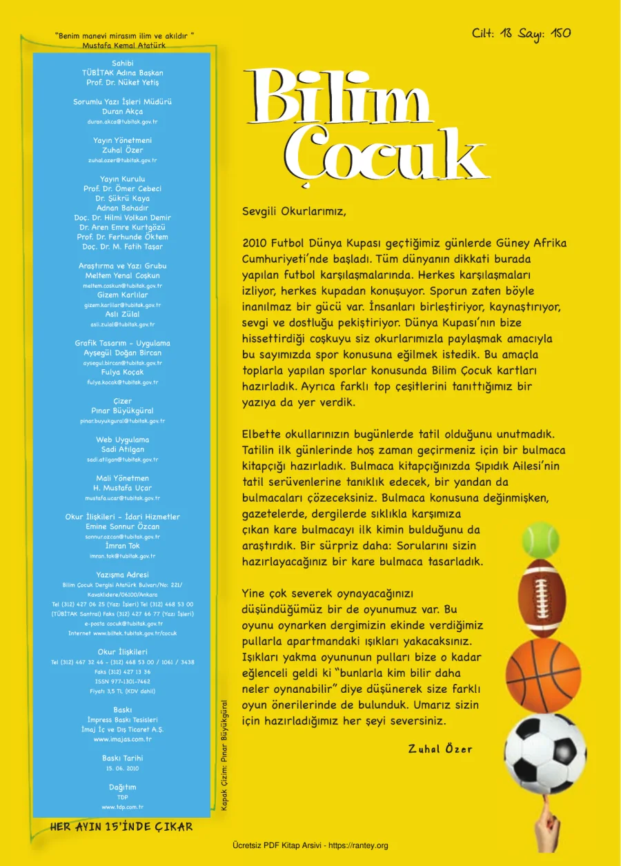 Bilim ve Çocuk Sayı 150 Haziran 2010 kapak görseli