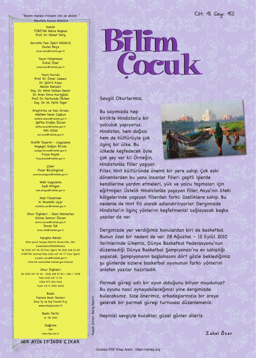 Bilim ve Çocuk Sayı 152 Ağustos 2010 kapak görseli