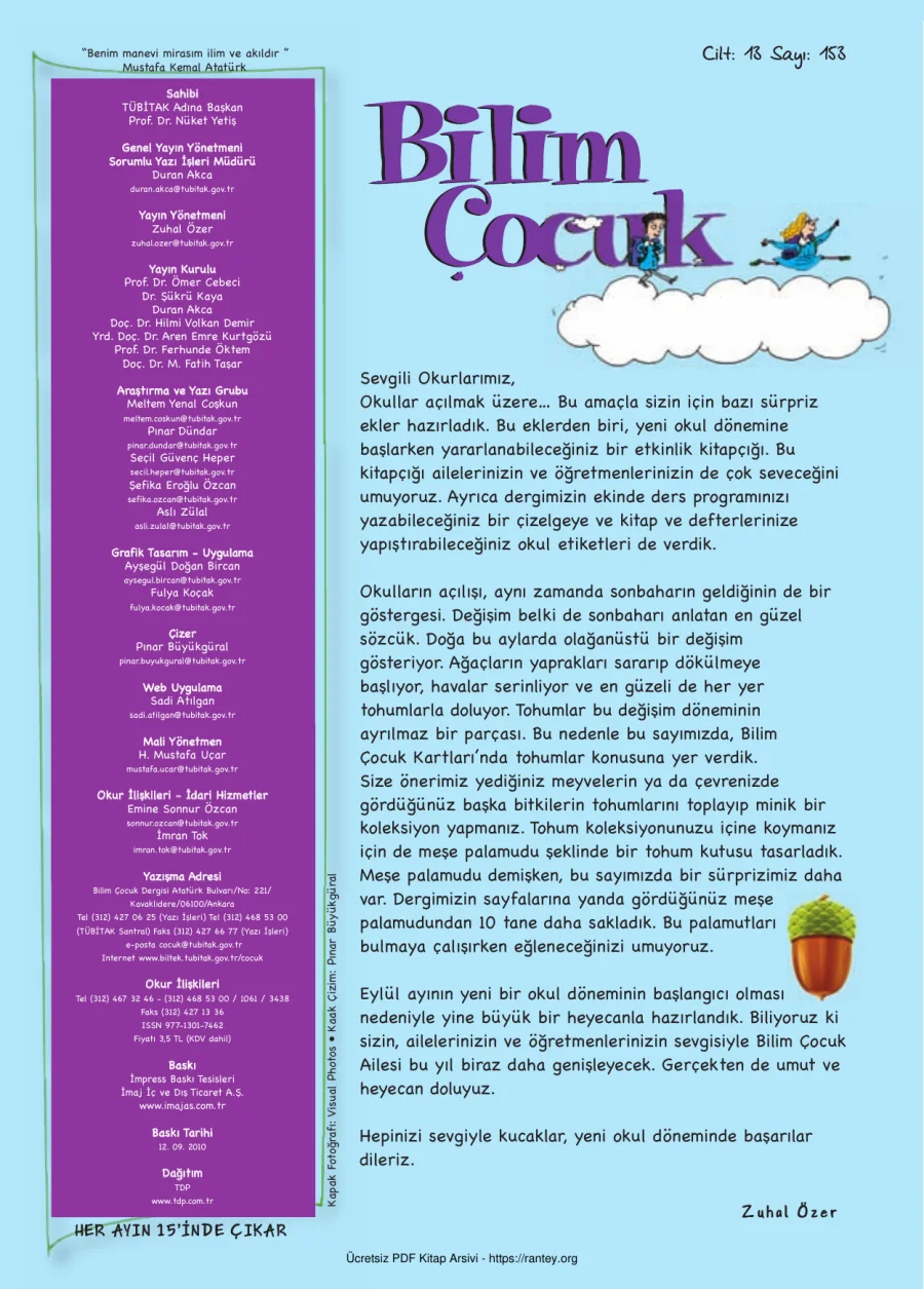 Bilim ve Çocuk Sayı 153 Eylül 2010 kapak görseli