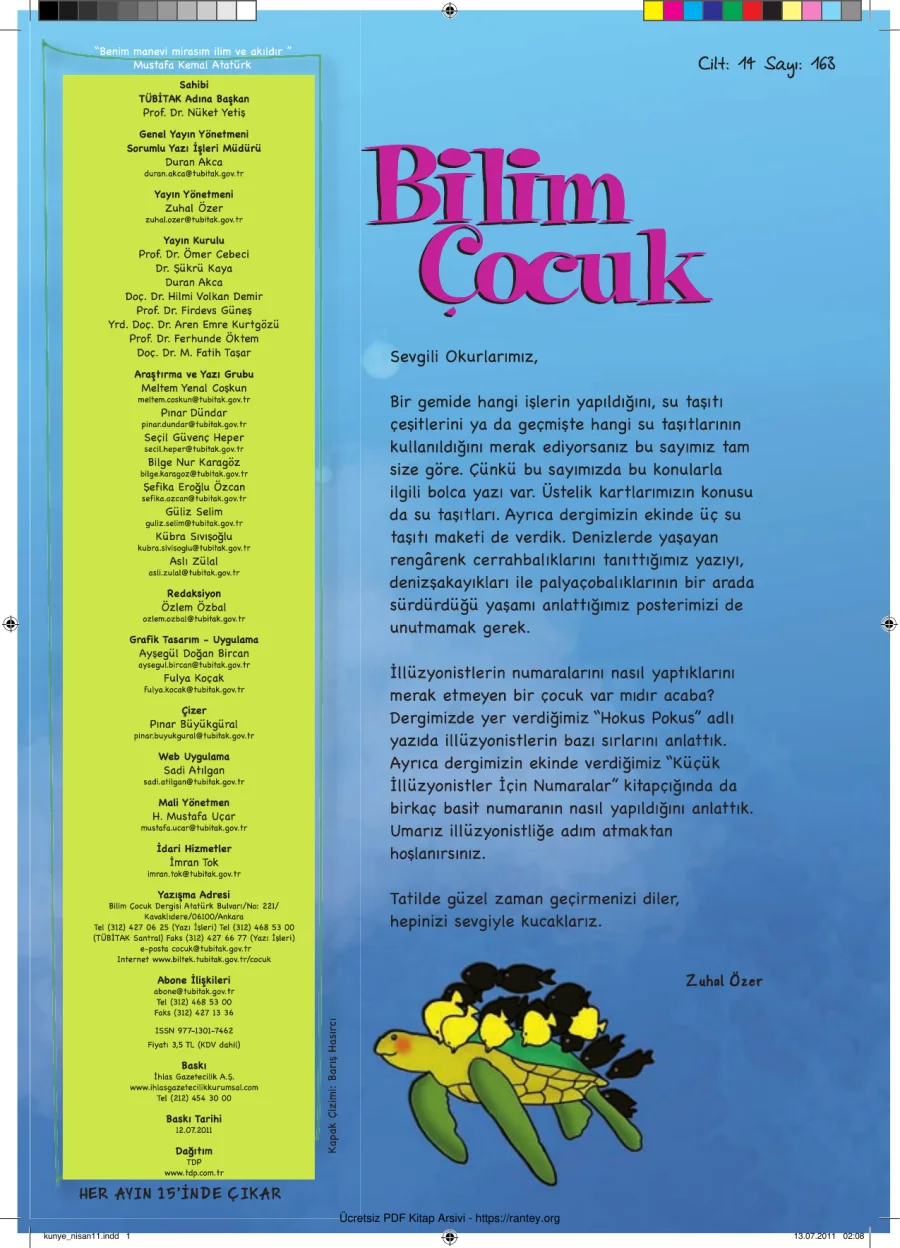 Bilim ve Çocuk Sayı 163 Temmuz 2011 kapak görseli
