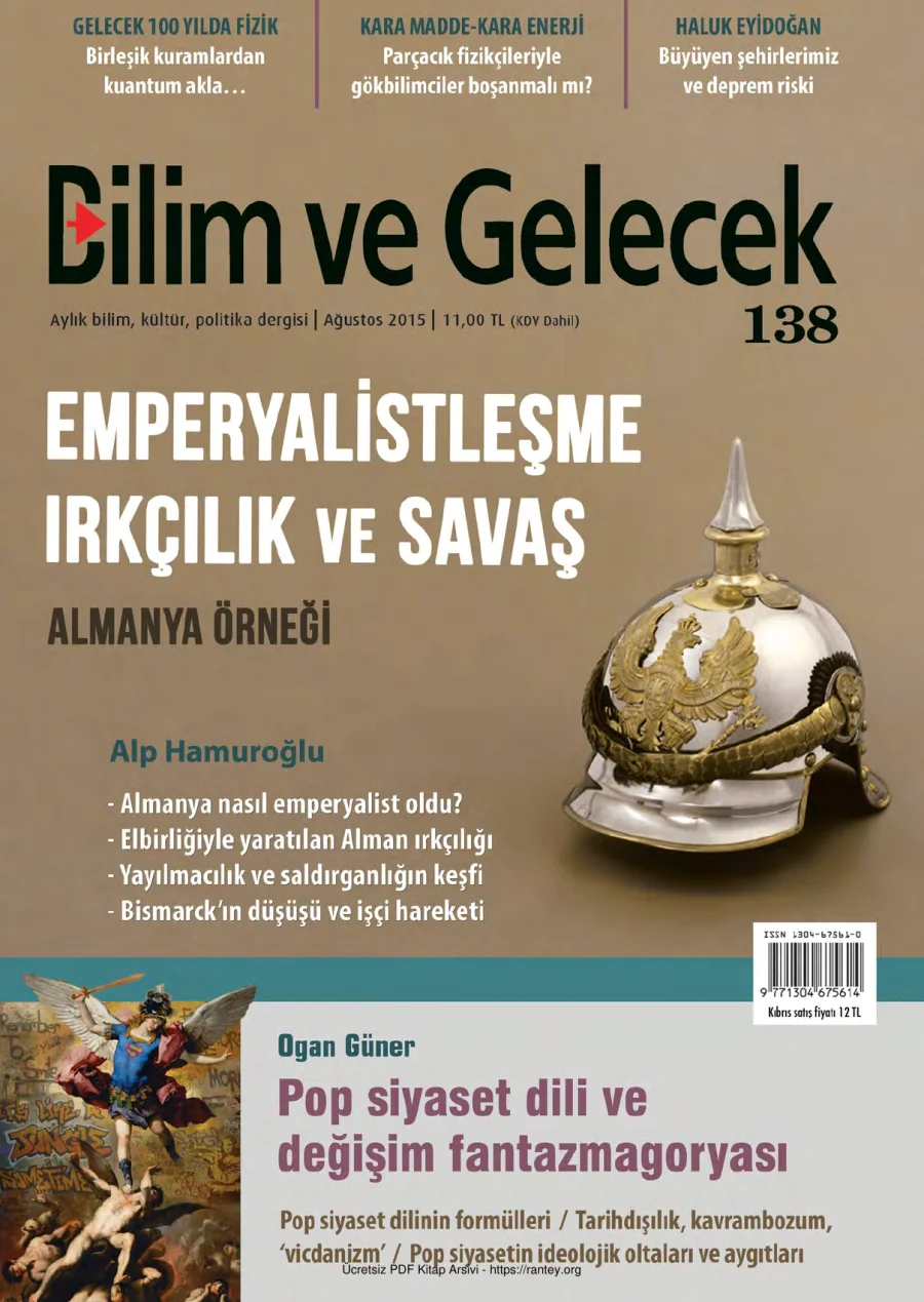 Bilim ve Gelecek Sayı 138 Ağustos 2015 kapak görseli