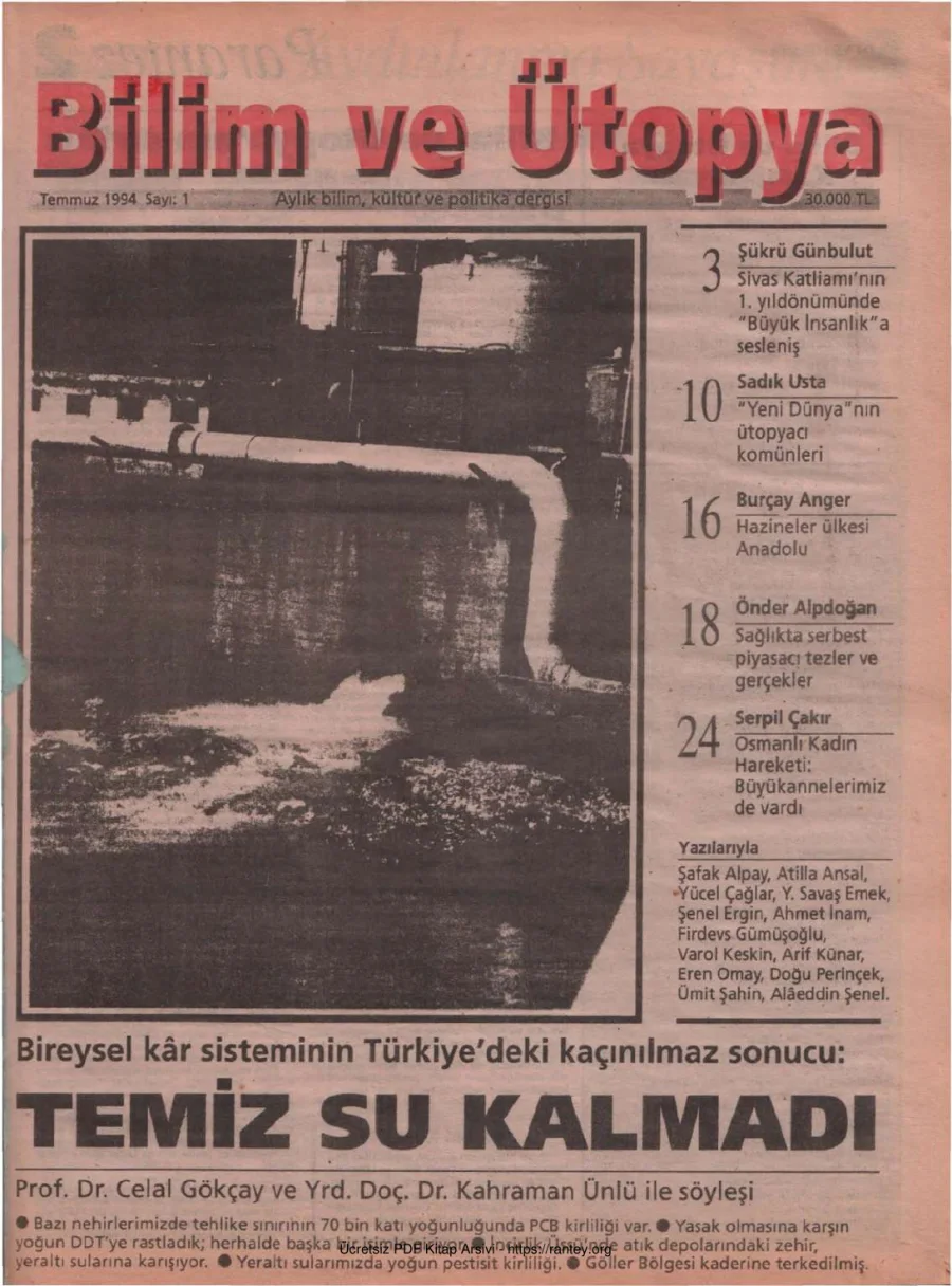 Bilim ve Ütopya Sayı 001 Temmuz 1994 kapak görseli