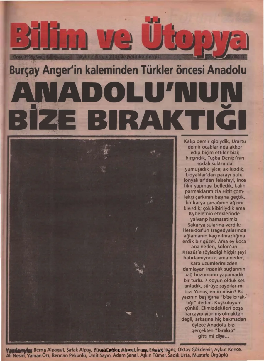 Bilim ve Ütopya Sayı 007 Ocak 1995 kapak görseli