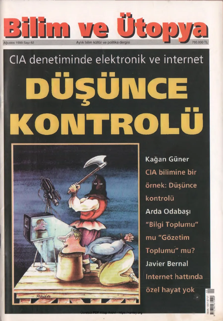 Bilim ve Ütopya Sayı 062 Ağustos 1999 kapak görseli