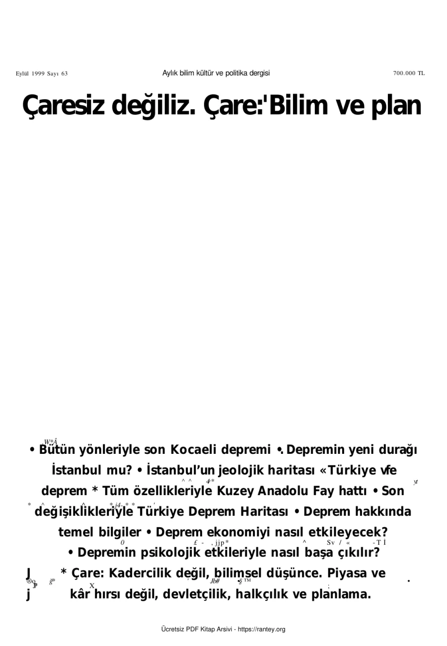 Bilim ve Ütopya Sayı 063 Eylül 1999 kapak görseli
