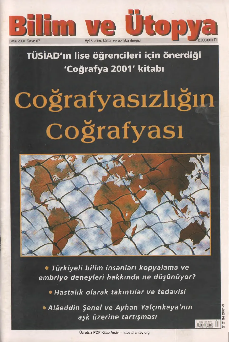 Bilim ve Ütopya Sayı 087 Eylül 2001 kapak görseli