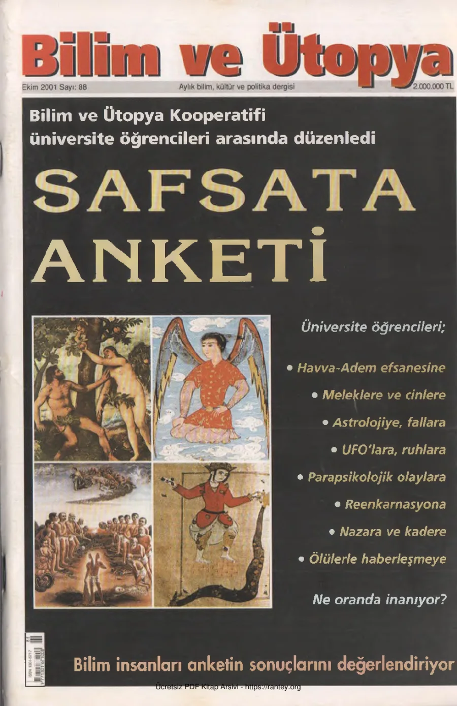 Bilim ve Ütopya Sayı 088 Ekim 2001 kapak görseli