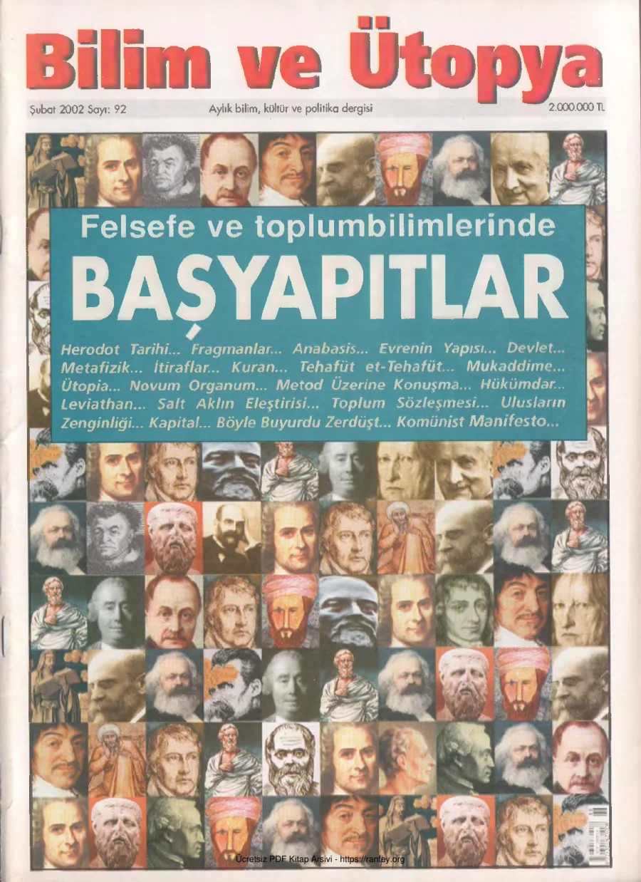 Bilim ve Ütopya Sayı 092 Şubat 2002 kapak görseli