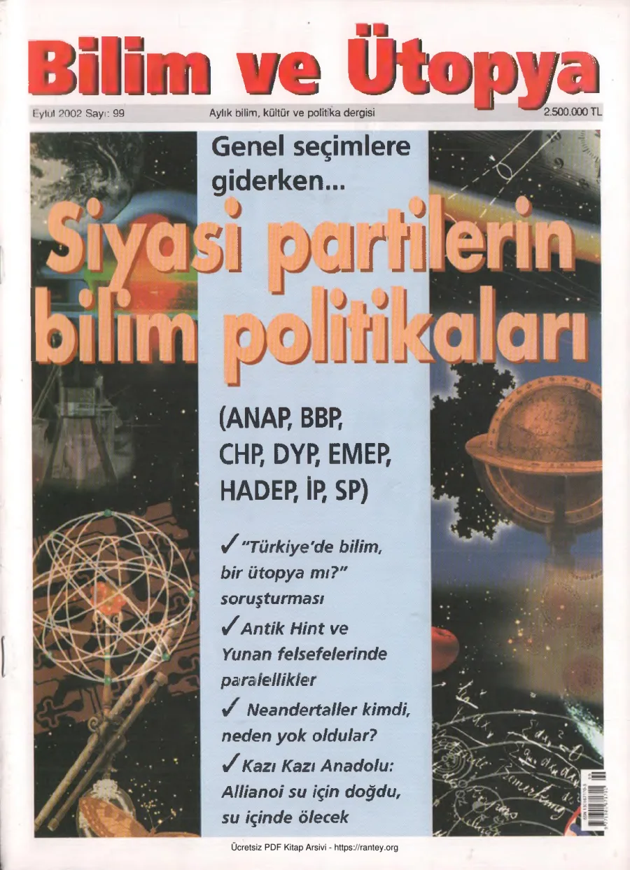 Bilim ve Ütopya Sayı 099 Eylül 2002 kapak görseli