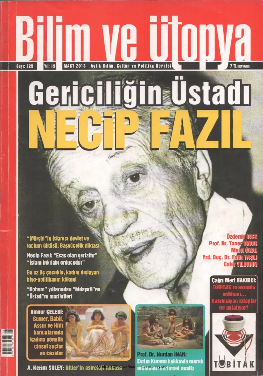 Bilim ve Ütopya Sayı 225 Mart 2013 kapak görseli