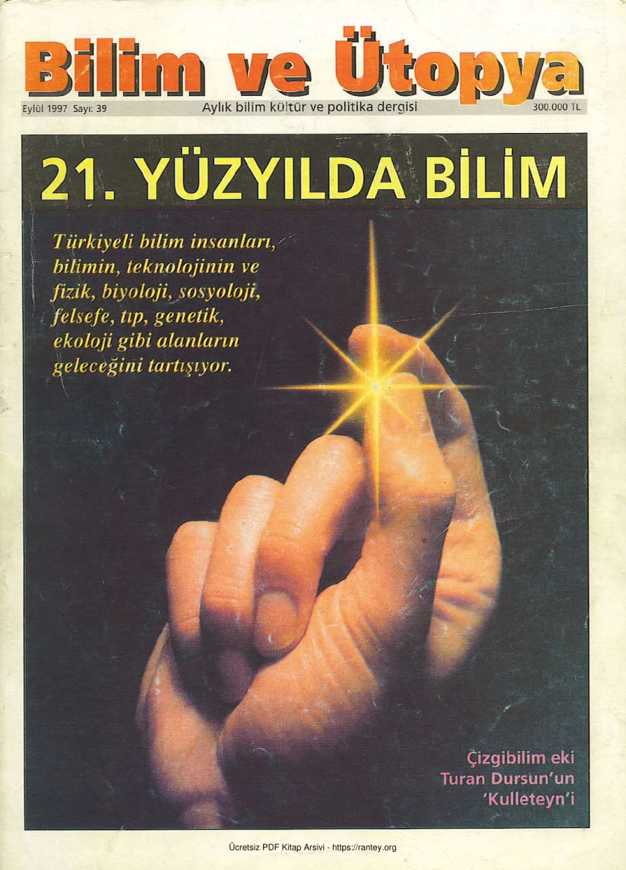 Bilim ve Ütopya Sayı 39 Eylül 1997 kapak görseli