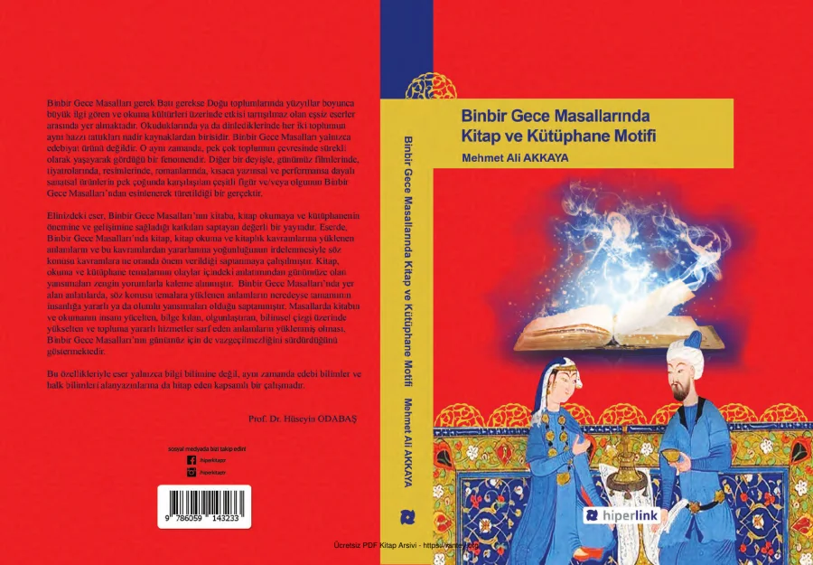 Binbir gece masallarında kitap ve kütüphane motifi kapak görseli