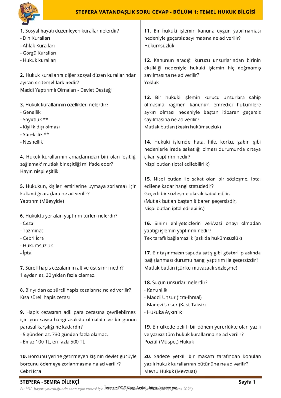BÖLÜM 1 TEMEL HUKUK BİLGİSİ SORU CEVAP kapak görseli