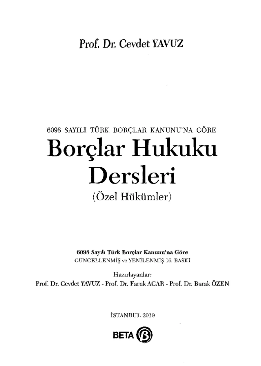 Borçlar Hukuku Özel Hükümler 2019 PDF kapak görseli
