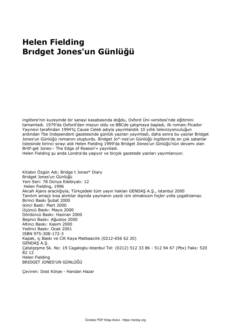 Brıdget Jonesun Gunlugu kapak görseli