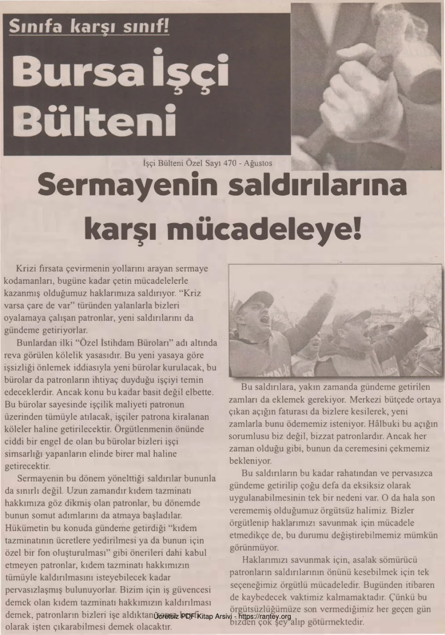 Bursa İşçi Bülteni İşçi Bülteni Özel Sayı 470 Ağustos 2009 kapak görseli