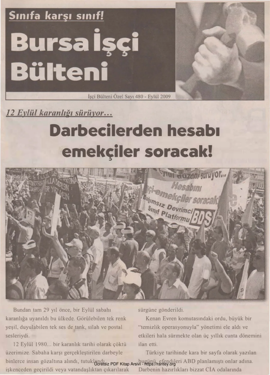 Bursa İşçi Bülteni İşçi Bülteni Özel Sayı 480 Eylül 2009 kapak görseli
