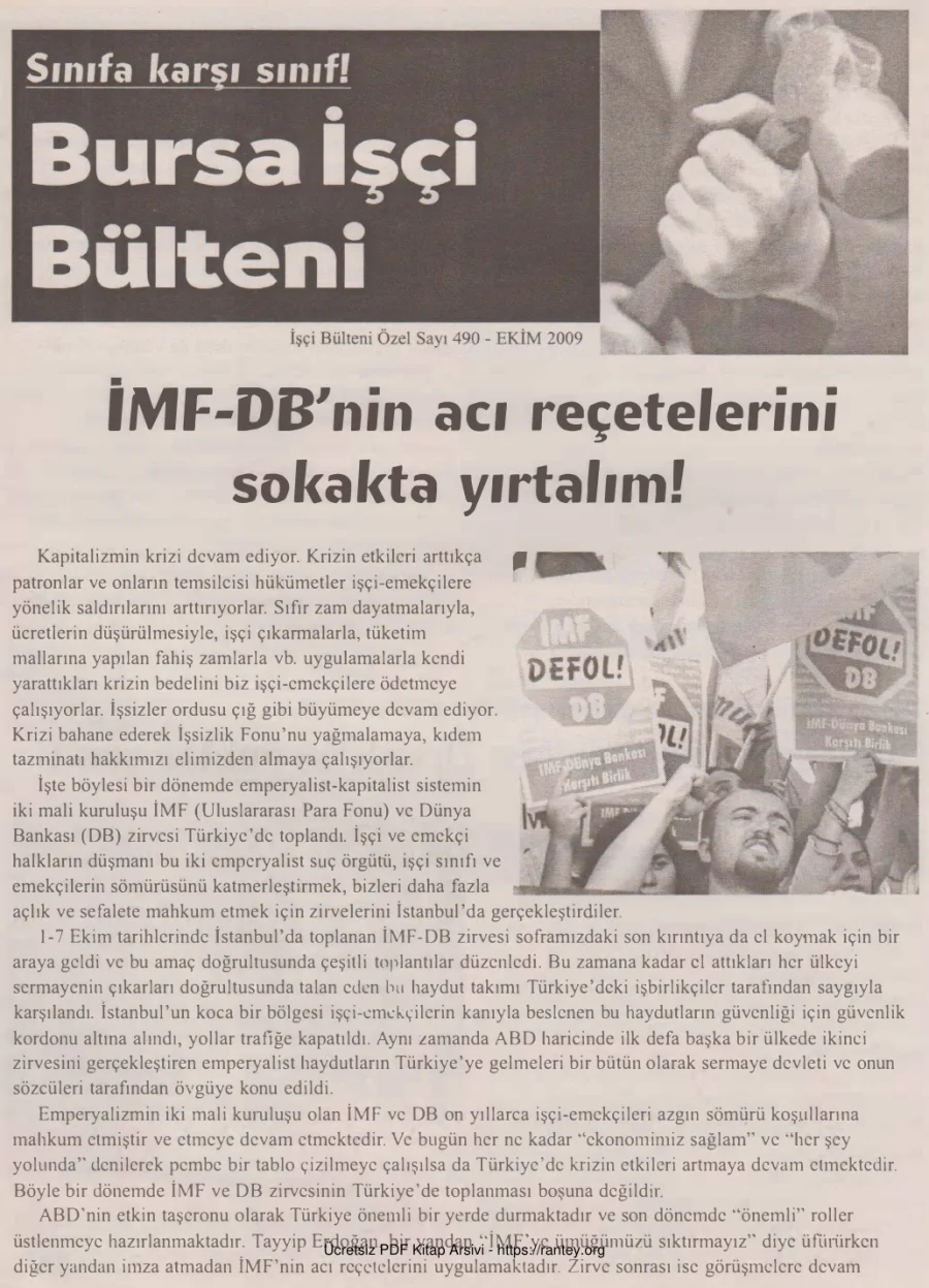 Bursa İşçi Bülteni İşçi Bülteni Özel Sayı 490 Ekim 2009 kapak görseli