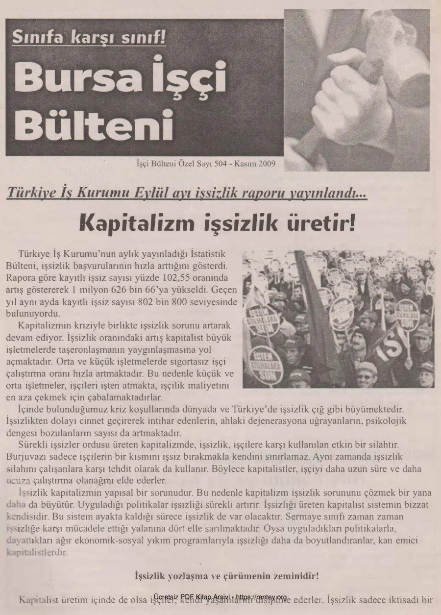 Bursa İşçi Bülteni İşçi Bülteni Özel Sayı 504 Kasım 2009 kapak görseli