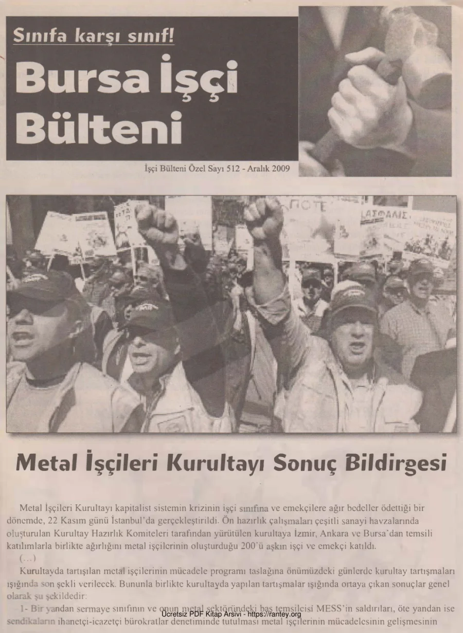 Bursa İşçi Bülteni İşçi Bülteni Özel Sayı 512 Aralık 2009 kapak görseli