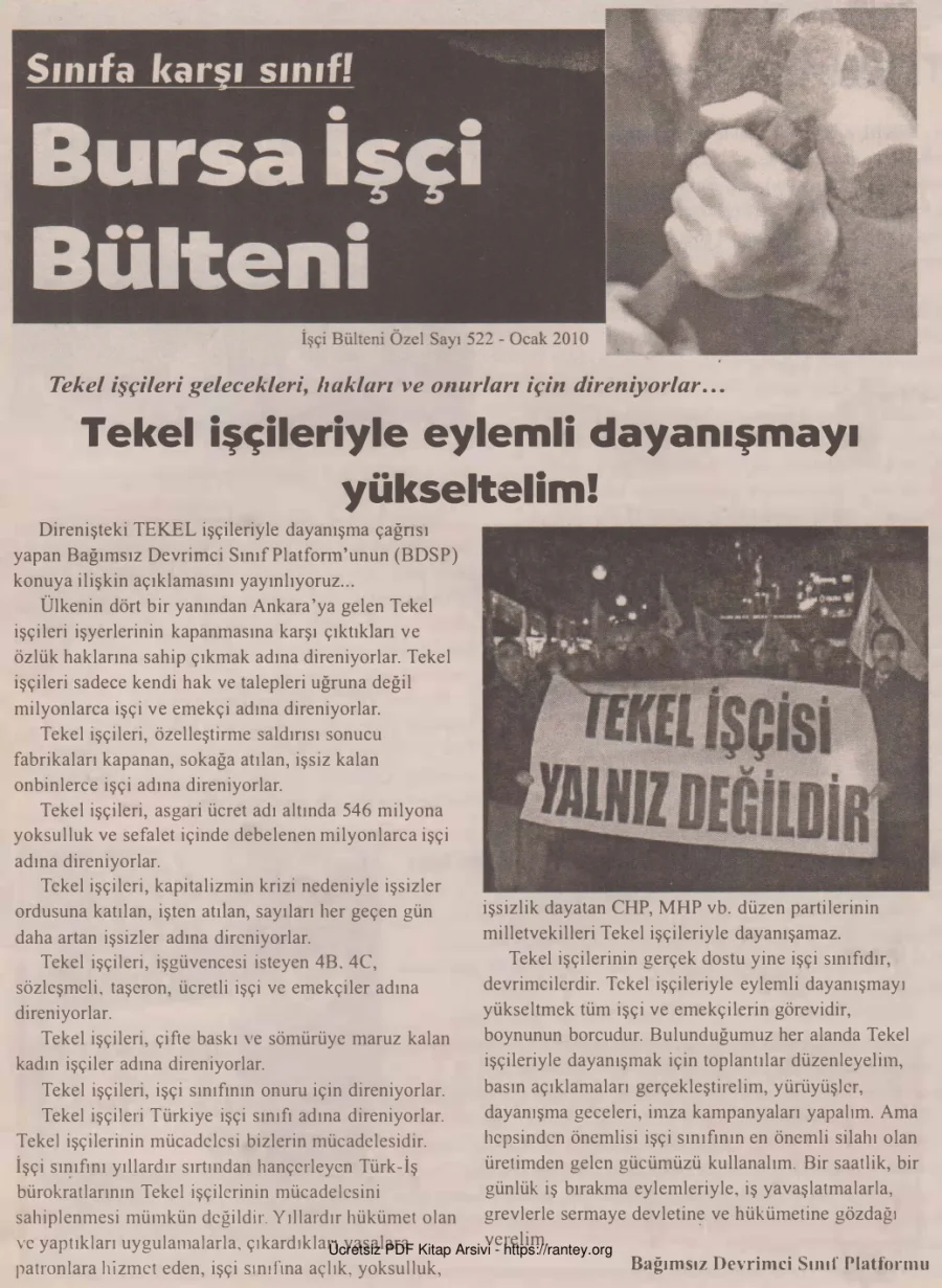 Bursa İşçi Bülteni İşçi Bülteni Özel Sayı 522 Ocak 2010 kapak görseli