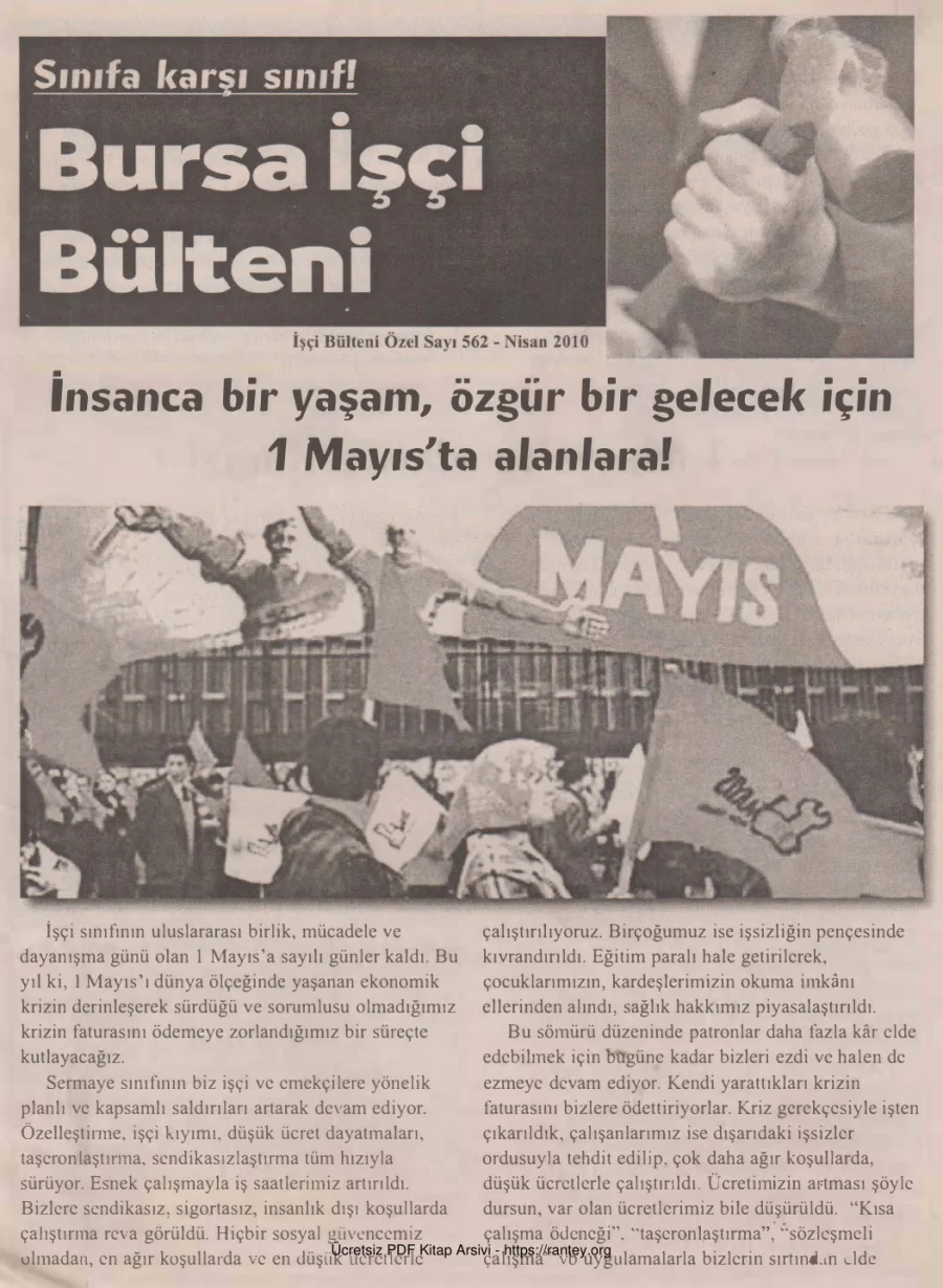 Bursa İşçi Bülteni İşçi Bülteni Özel Sayı 562 Nisan 2010 kapak görseli