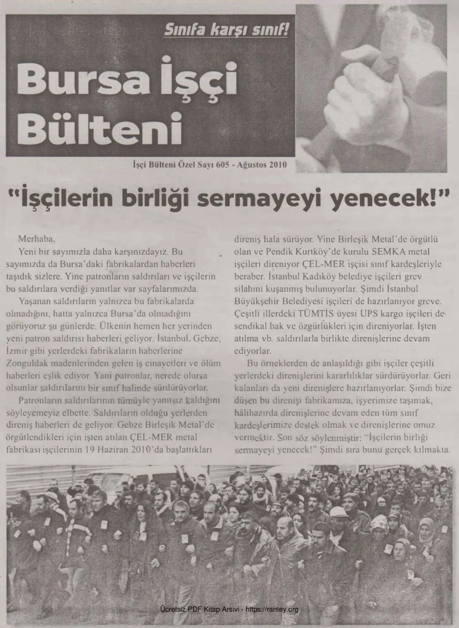 Bursa İşçi Bülteni İşçi Bülteni Özel Sayı 605 Ağustos 2010 kapak görseli