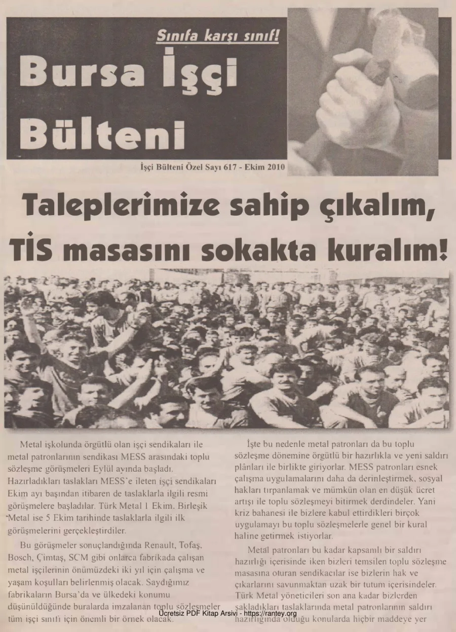 Bursa İşçi Bülteni İşçi Bülteni Özel Sayı 617 Ekim 2010 kapak görseli