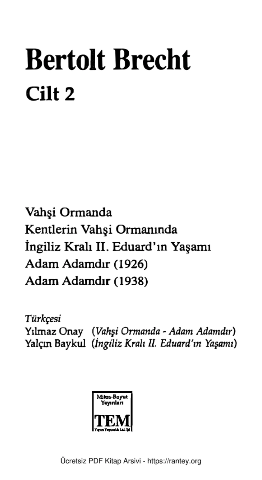 Bütün Oyunları Cilt 2 kapak görseli