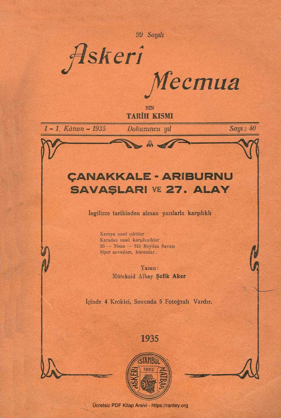 Çanakkale Arıburnu Savaşları ve 27 Alay kapak görseli