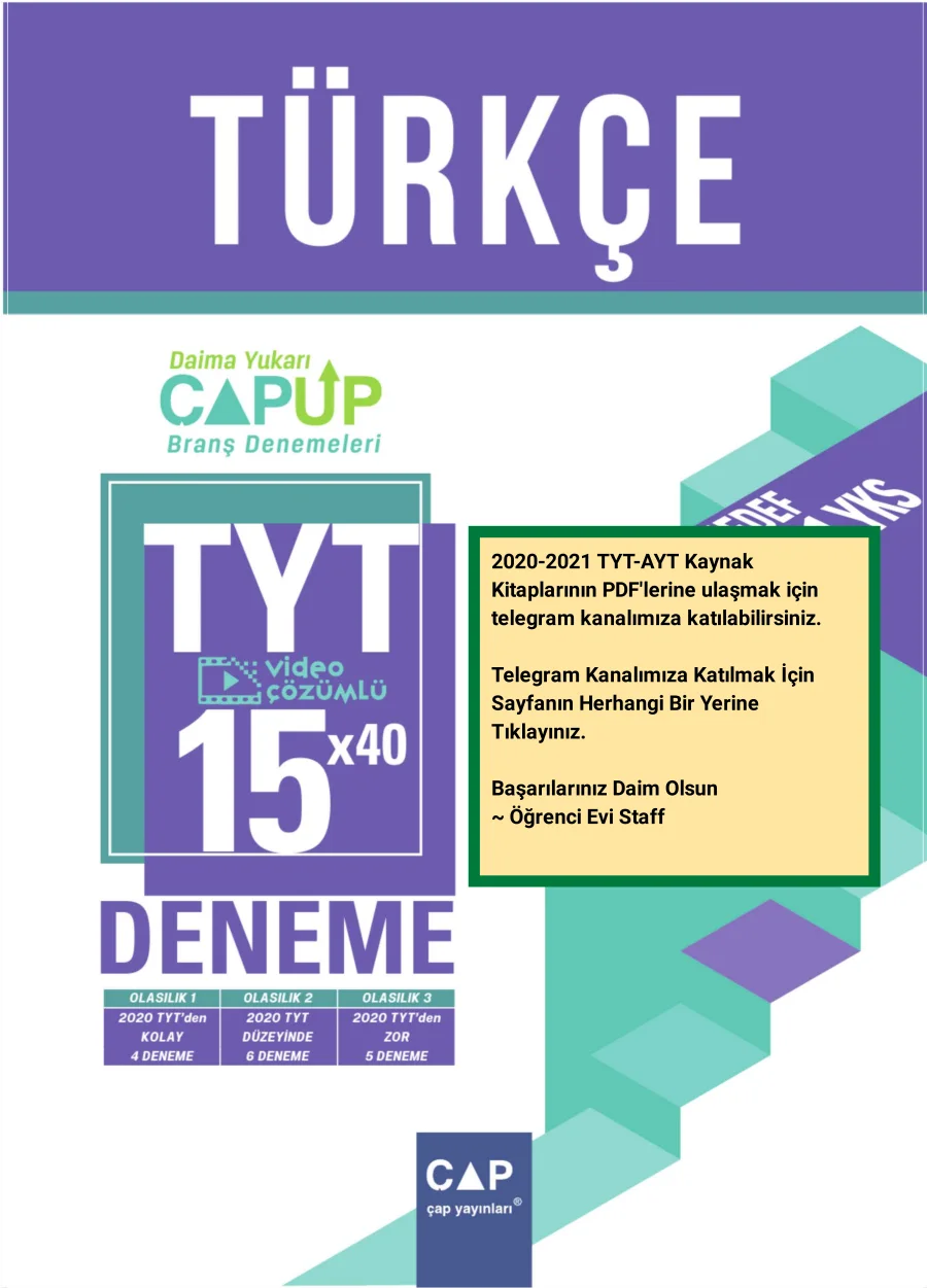 Çap Up 15 Adet TYT Türkçe Denemesi 2021 kapak görseli
